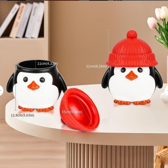 Festive Penguin Treat Jar with Red Knit Hat - Picture 3 of 5